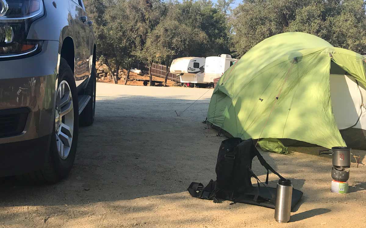With EVENaBAG at the campsite in Sequoia National Park, USA