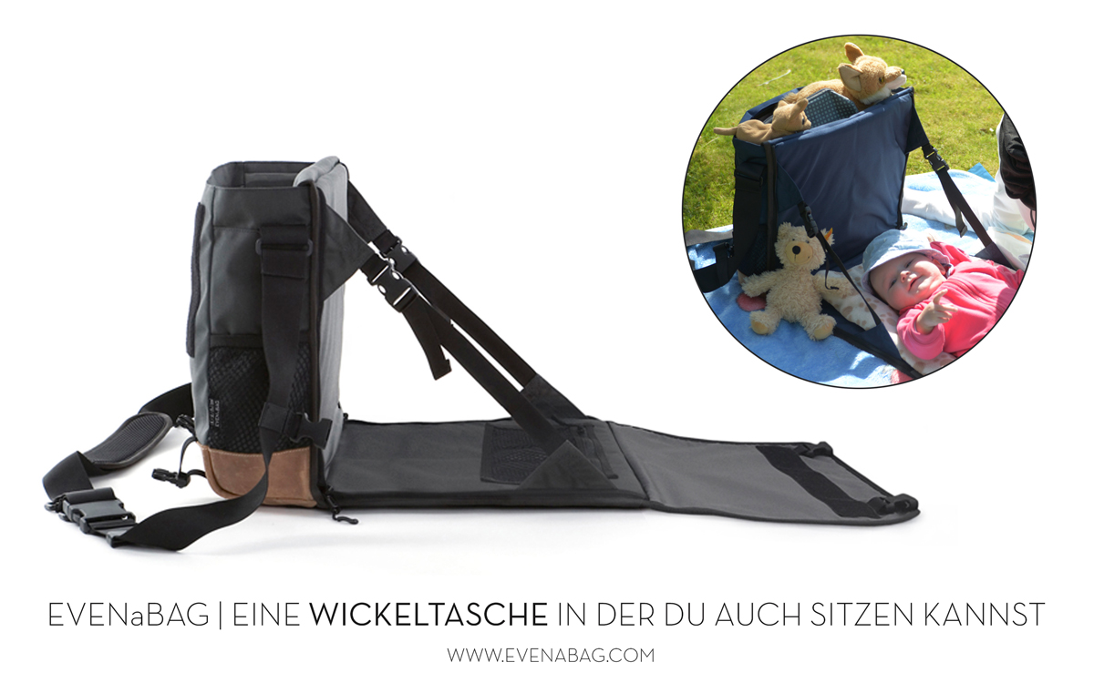 Eine Wickeltasche mit Wickelauflage und ein Campingsitz