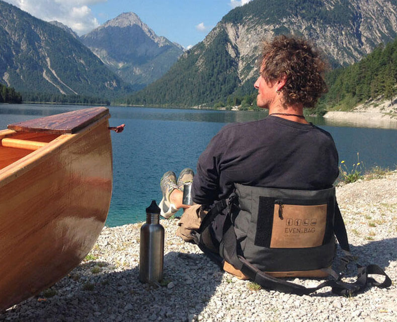 Camping seat and canoeing at a lake in the USA